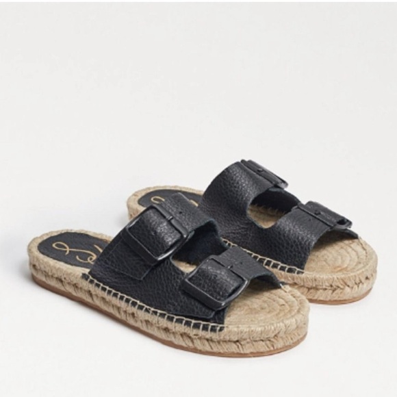 SAM EDELMAN Becca Black Leather Slide Sandal Espadrille - Picture 1 of 6
